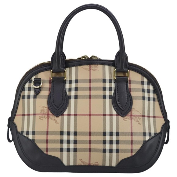 BURBERRY Nova Check Hand Bag PVC 2way Beige Gold Auth 96941 - Picture 2 of 16